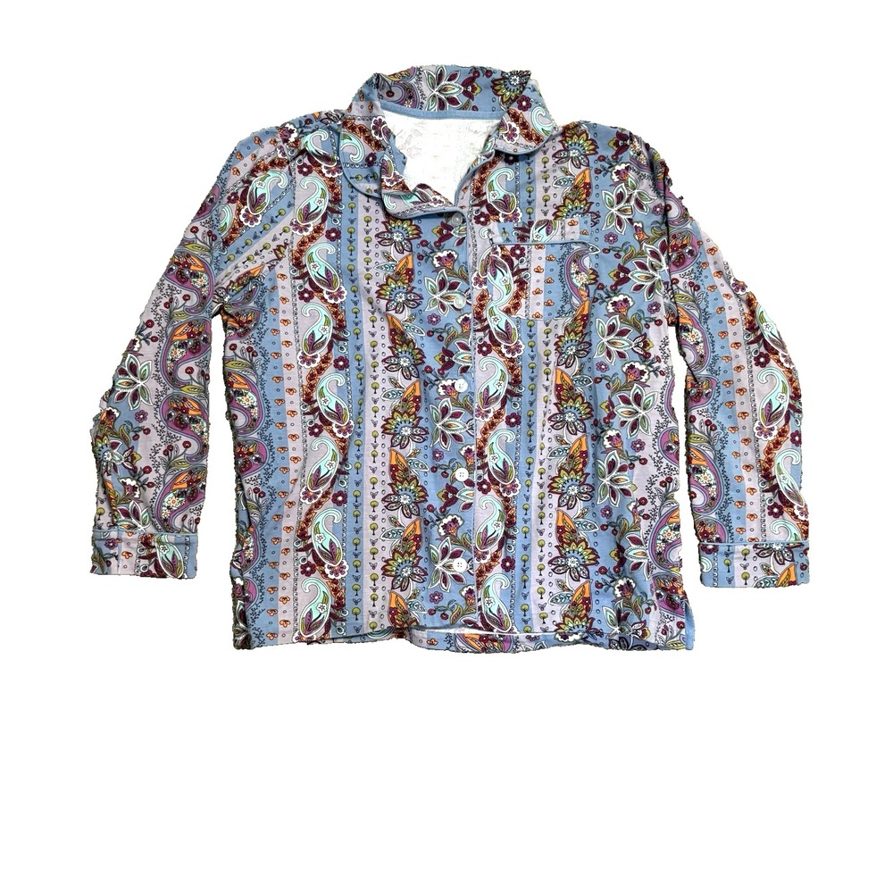 Vera Bradley Pajama Top Provence Paisley Stripes Size Large Womens Shirt Blue